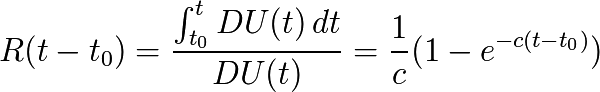 R(t-t_{0})=\frac{\int_{t_{0}}^t DU(t) \, dt}{DU(t)}=\frac{1}{c}(1-e^{-c(t-t_{0})})