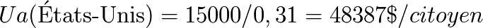 Ua (\text{États-Unis}) = 15000/0,31 = 48387 \$ /citoyen