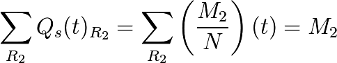 \sum_{R_{2}} Q_s(t)_{R_{2}}= \sum_{R_{2}} \left(\frac{M_{2}}{N}\right)(t) = M_{2}